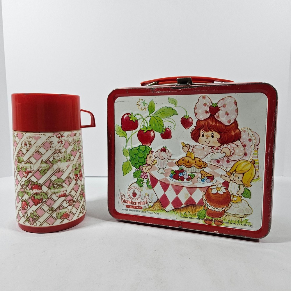 Vintage 1985 Strawberry Shortcake Metal Lunch Box with Thermos Aladdin 80s Retro